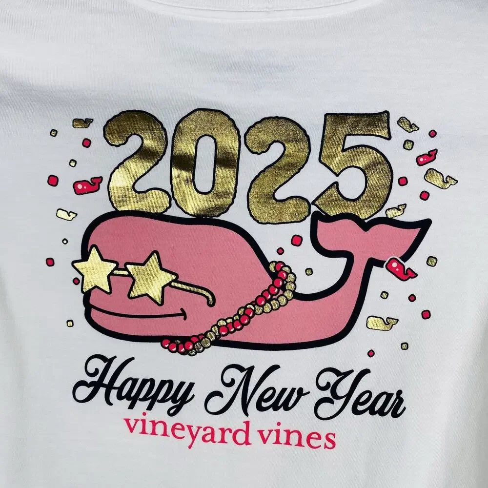 Vineyard Vines T-Shirt Girls Small 8 10 New Years Eve 2025 Whale Long Sleeve